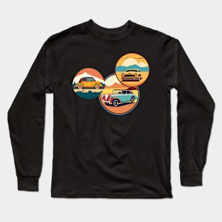 t-shirt design featuring a vintage car with a scenic landscape in the background, detailed illustration, and retro style2 Long Sleeve T-Shirt